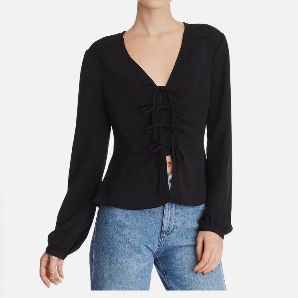 WAYF Douglas Tie-Front Blouse in Black; size XS; true to size; great condition!
